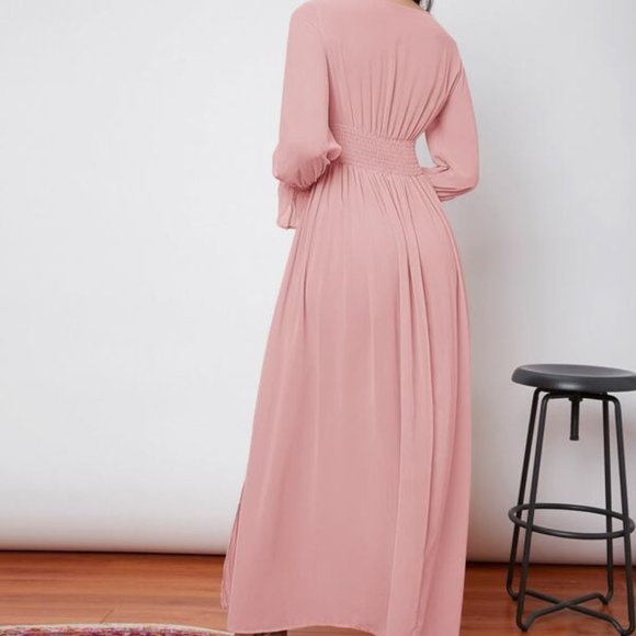 Boho pink shirred waist wrap hem maxi dress - Picture 4 of 8